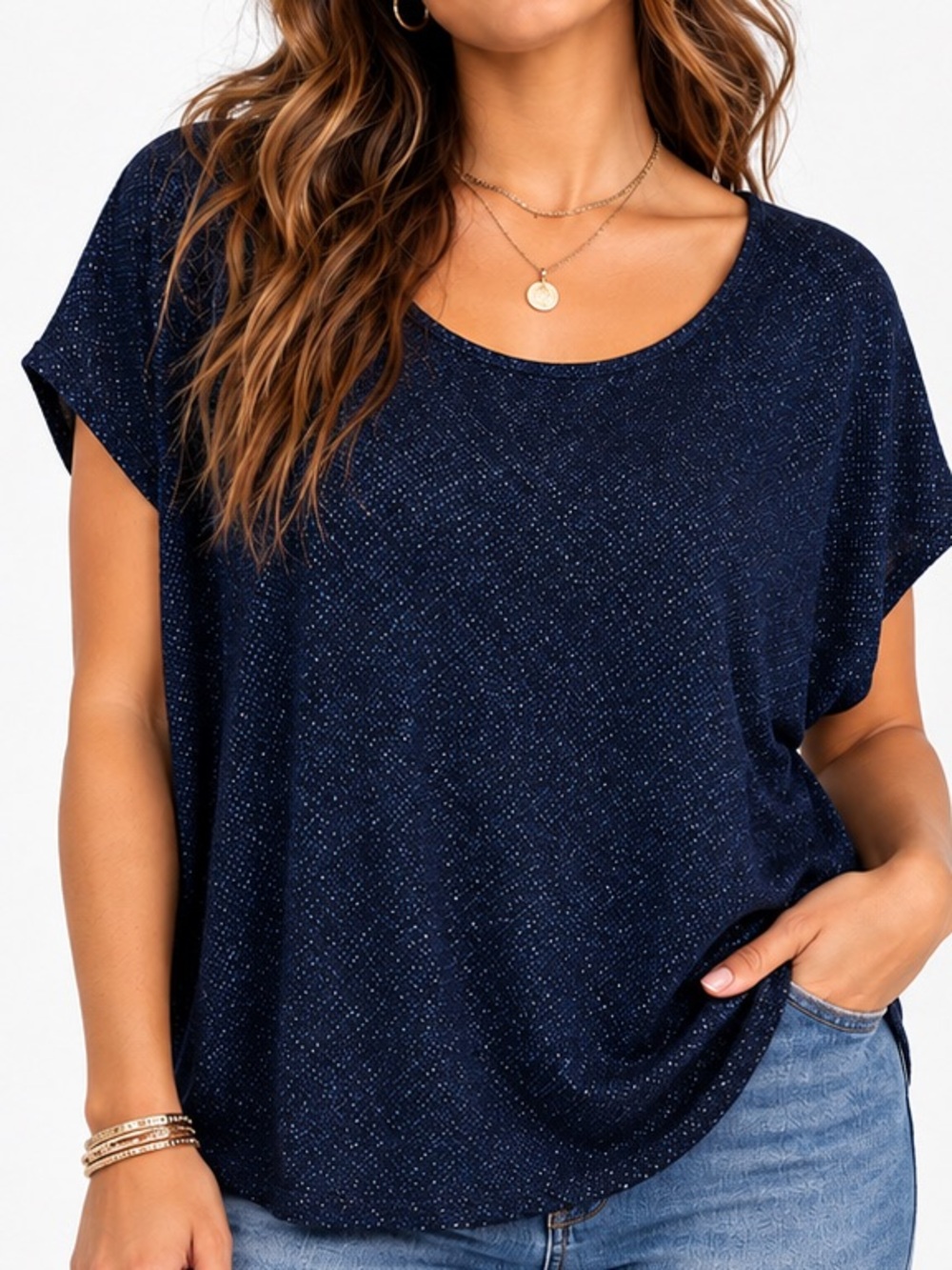 ROTATION | Sparkly Navy Relaxed Knit Top